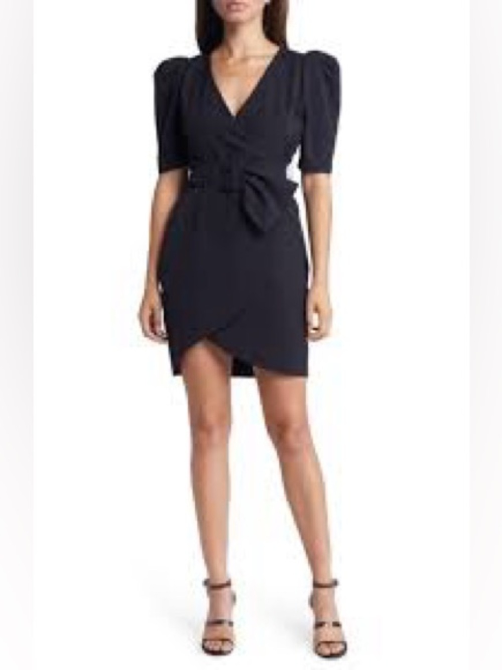 NWT HALO Maricopa Black Puff Sleeve‎ Belted Cocktail Dress MSRP $345 Size 14